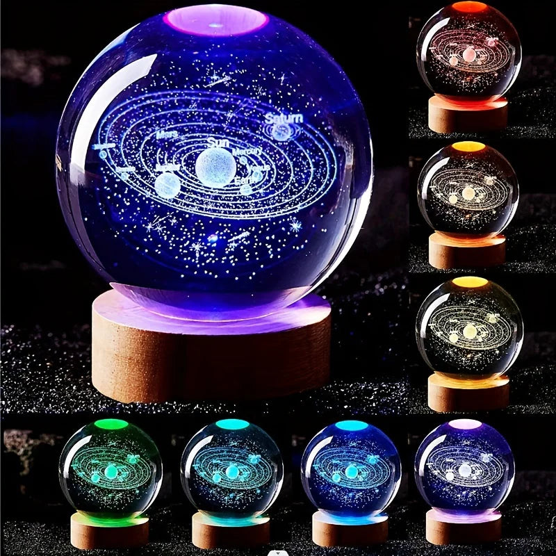 3D Solar System Nightlight, Crystal Glass Ball Light Holiday Gifts