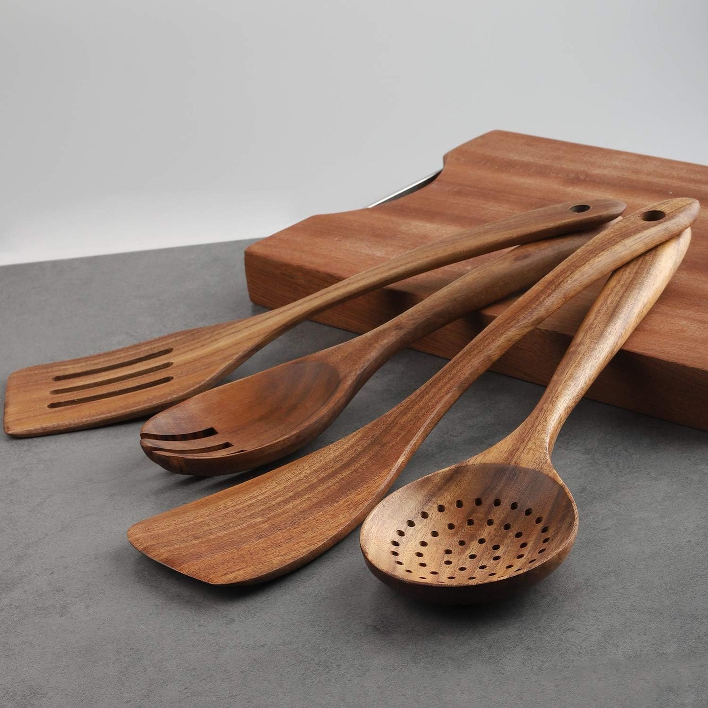 Wooden Cooking Utensils Set 4-Piece Wood Kitchen Utensil Set for Non Stick Cookware Wooden Spatula,Fork,Turner,Ladle,Strainer Spoons